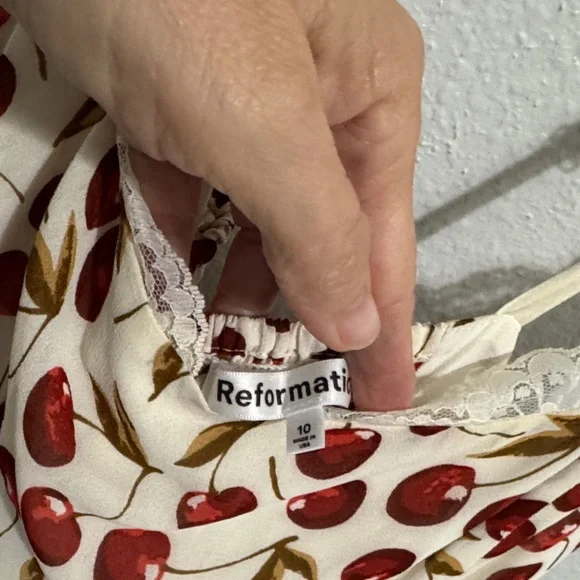 Reformation Cream Dress with Red Cherry Pattern - Picture 2 of 2